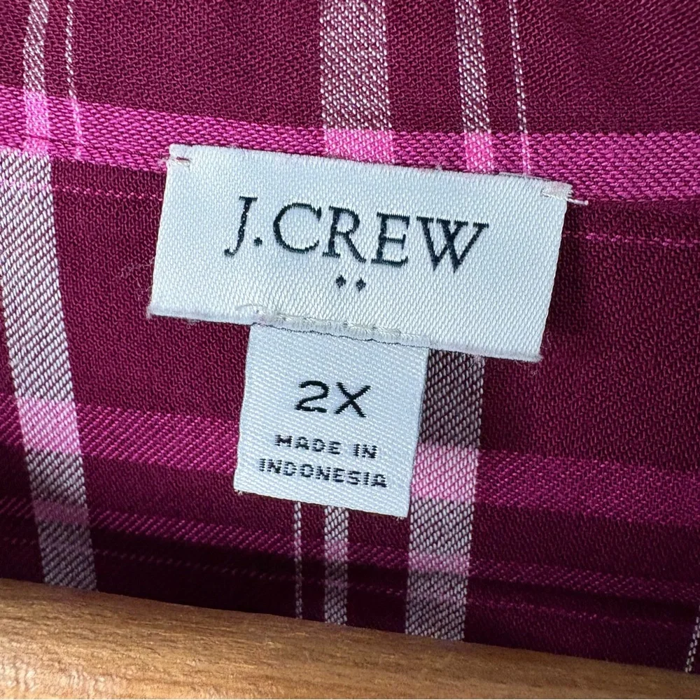 J. Crew Red Burgundy Plaid Ruffle Button Down Blouse Top 2X Office Preppy Boho